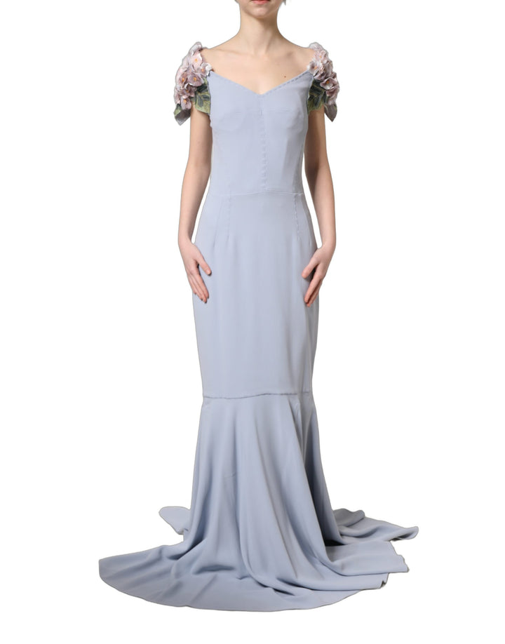 Vestido Dolce & Gabbana Light Blue de manga corta con aplicaciones de hortensias