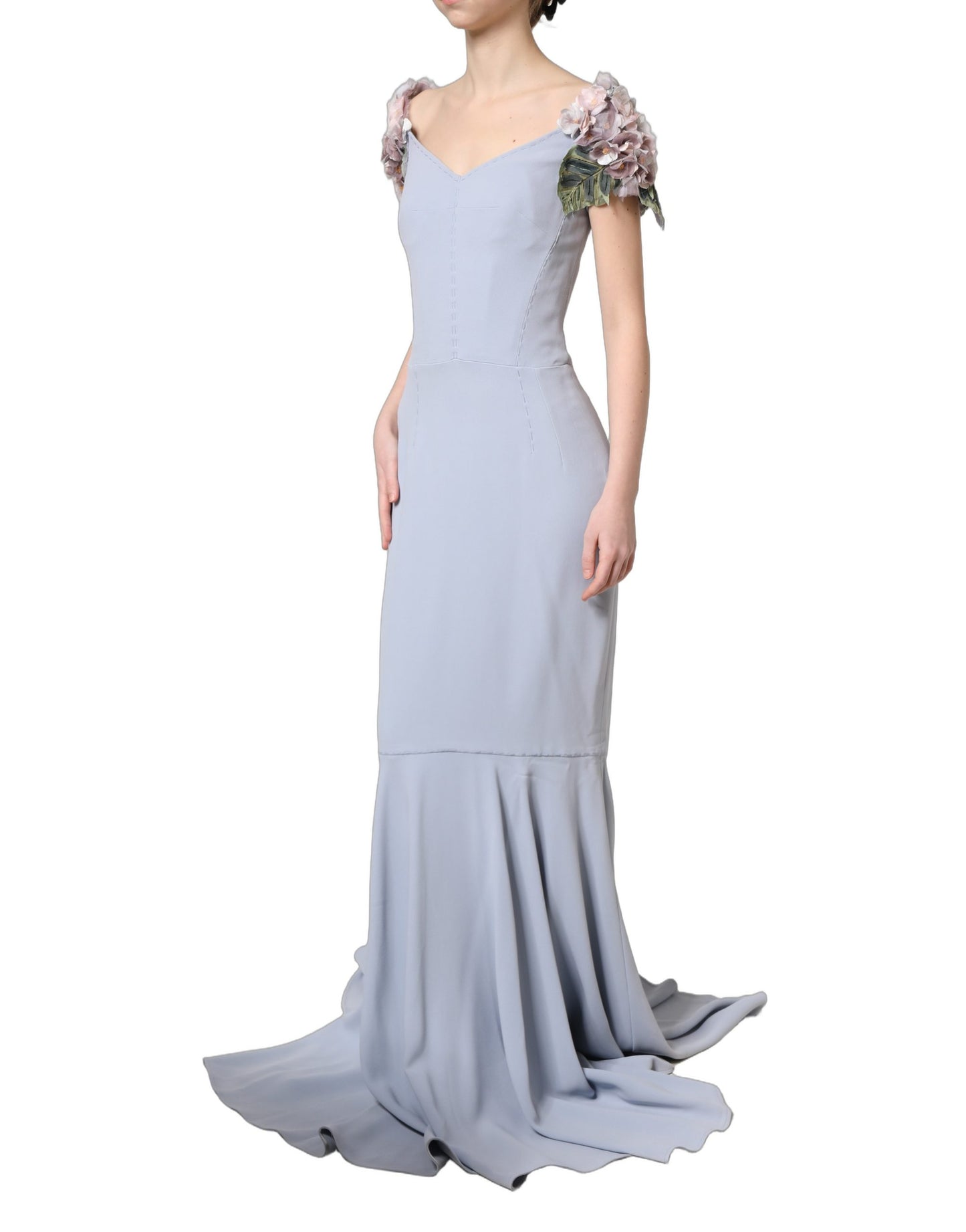 Vestido Dolce & Gabbana Light Blue de manga corta con aplicaciones de hortensias
