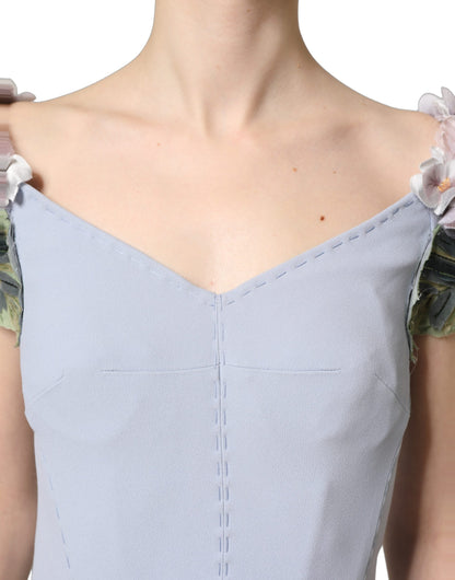 Vestido Dolce & Gabbana Light Blue de manga corta con aplicaciones de hortensias