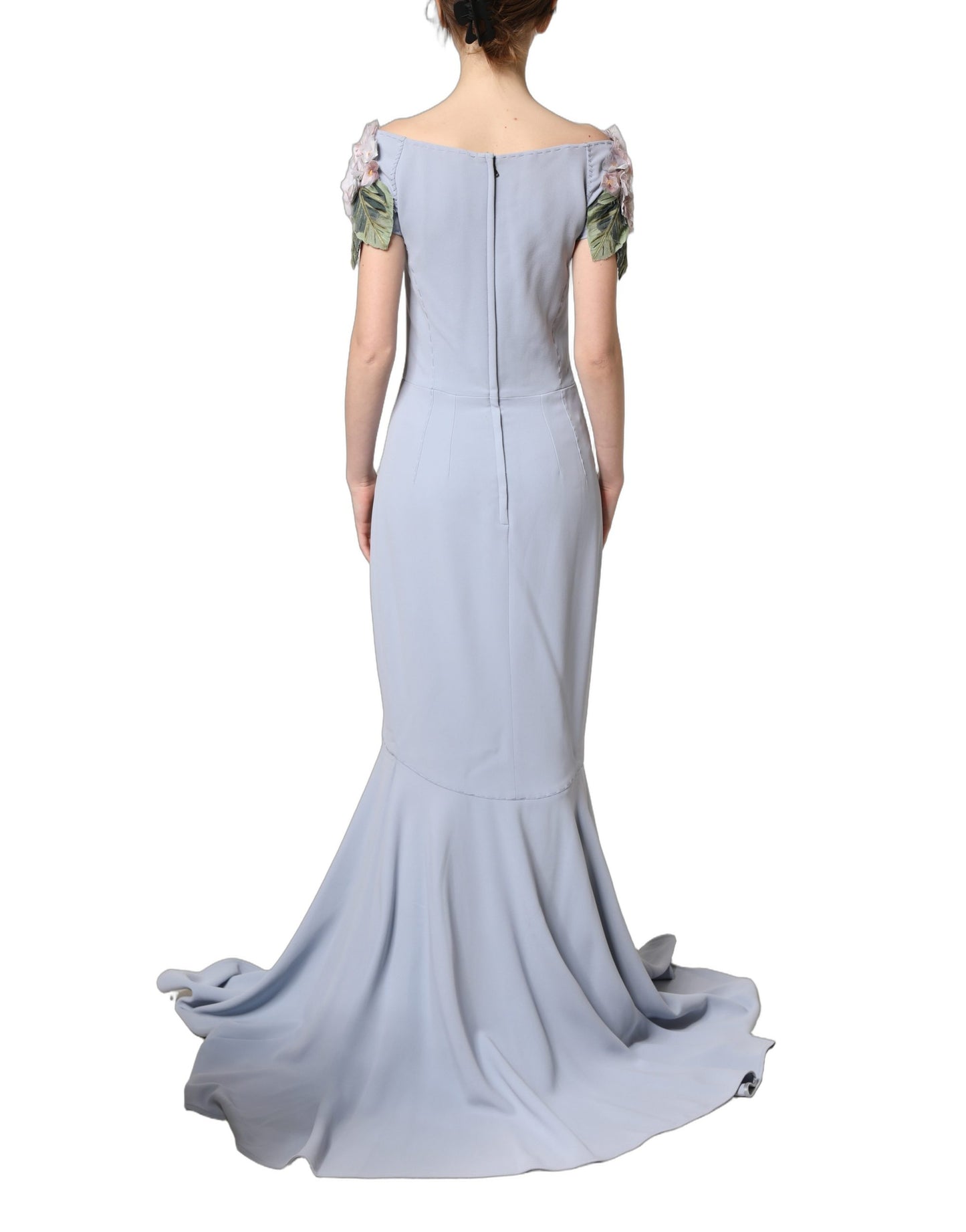 Vestido Dolce & Gabbana Light Blue de manga corta con aplicaciones de hortensias