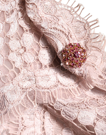 Robe de soirée longue Dolce & Gabbana en dentelle rose à manches longues
