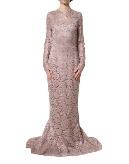 Robe de soirée longue Dolce & Gabbana en dentelle rose à manches longues
