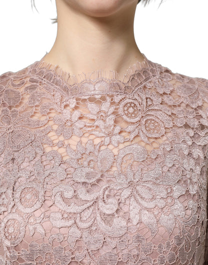 Robe de soirée longue Dolce & Gabbana en dentelle rose à manches longues