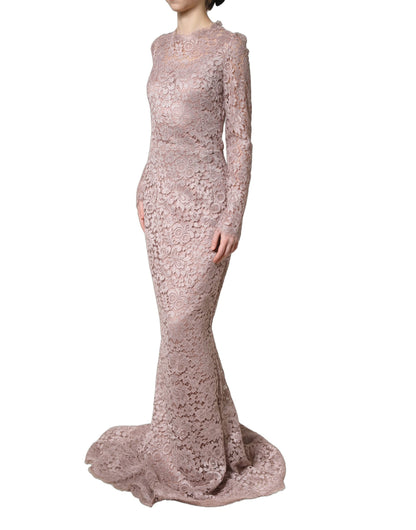 Robe de soirée longue Dolce & Gabbana en dentelle rose à manches longues