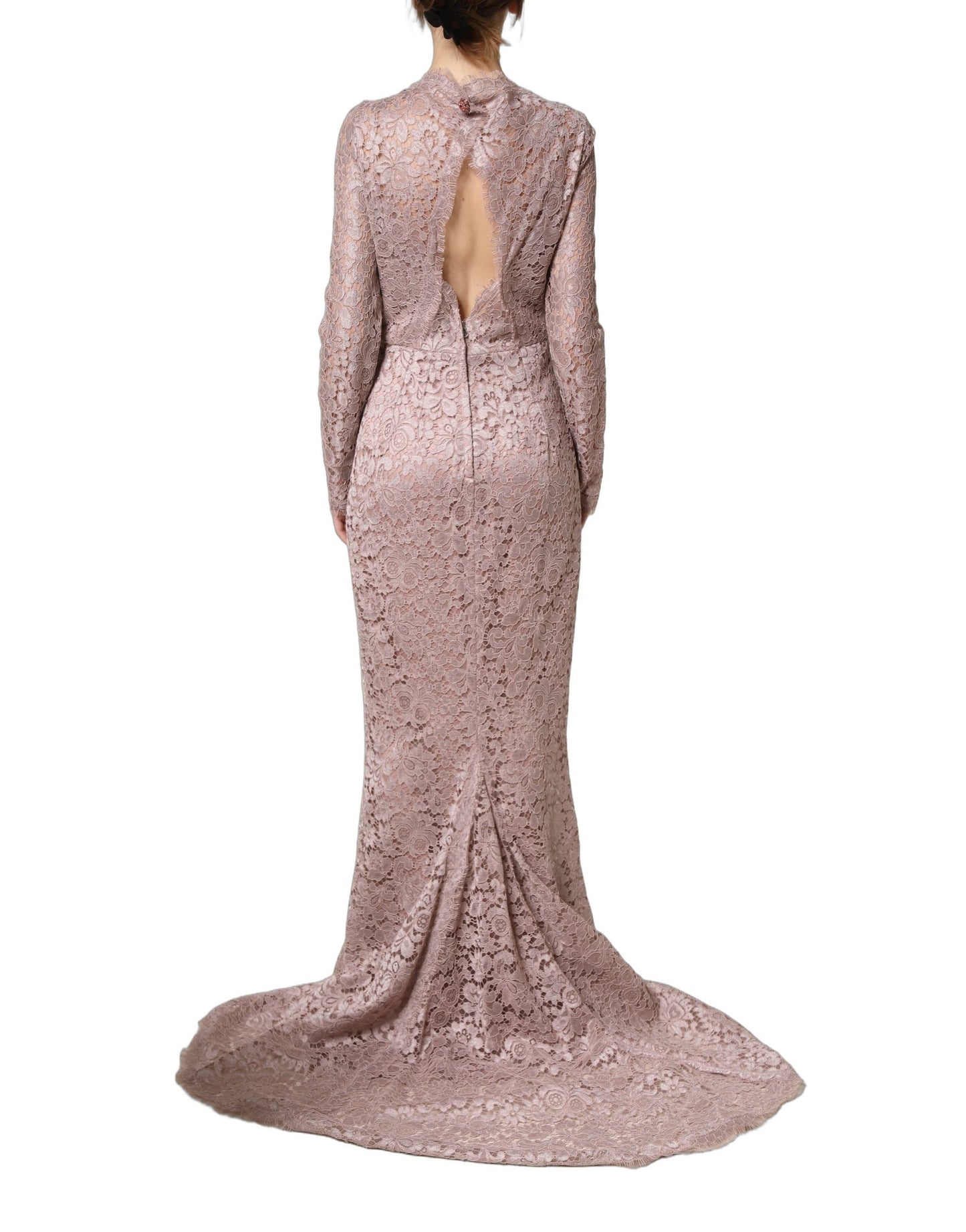 Robe de soirée longue Dolce & Gabbana en dentelle rose à manches longues