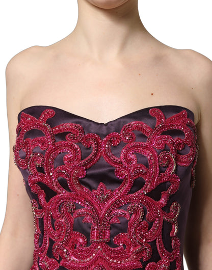 Vestido de Noche Largo Dolce & Gabbana de Seda Morada sin Tirantes con Cristales