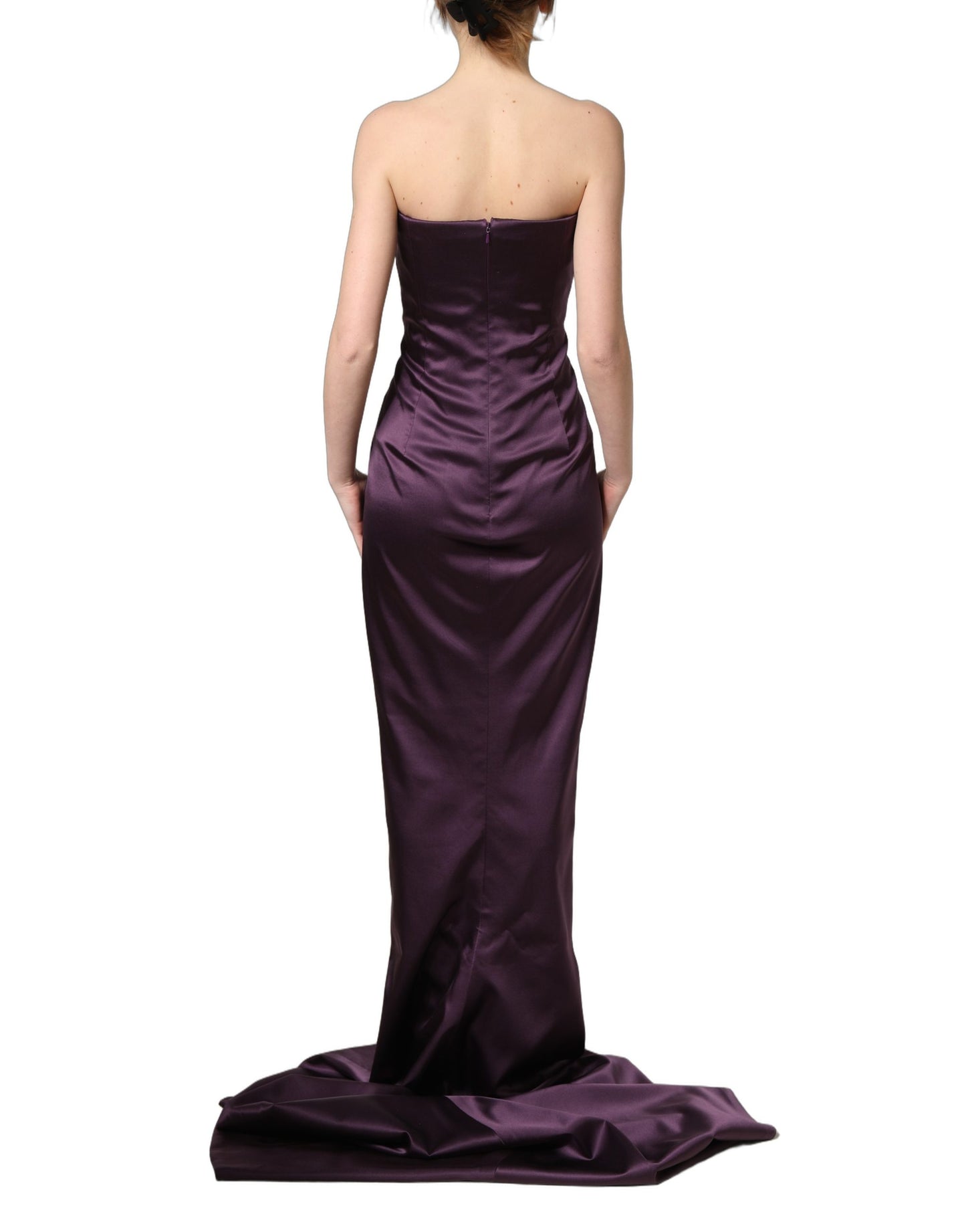 Vestido de Noche Largo Dolce & Gabbana de Seda Morada sin Tirantes con Cristales