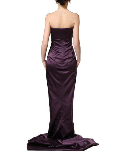 Vestido de Noche Largo Dolce & Gabbana de Seda Morada sin Tirantes con Cristales