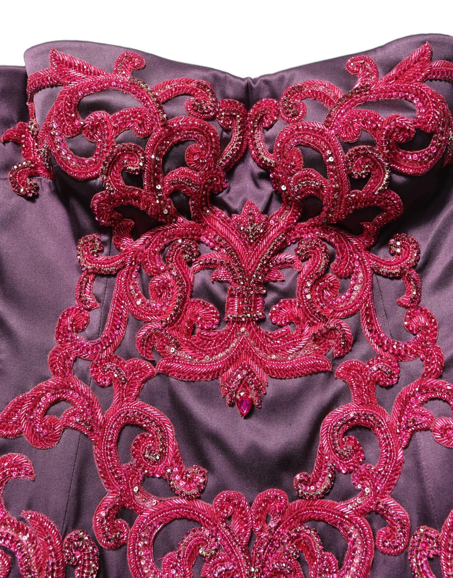 Vestido de Noche Largo Dolce & Gabbana de Seda Morada sin Tirantes con Cristales