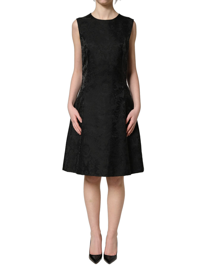 Vestido sin mangas evasé de jacquard floral negro de Dolce & Gabbana