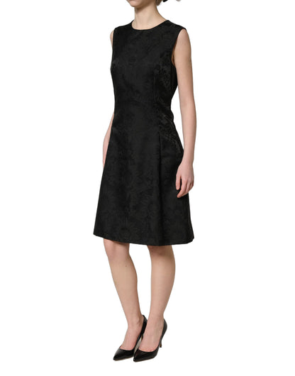 Robe trapèze sans manches Dolce & Gabbana en jacquard floral noir