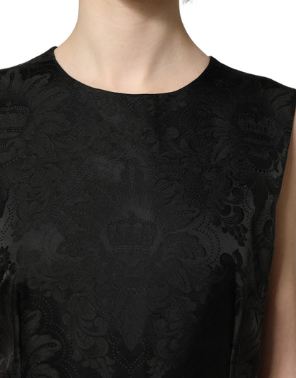 Robe trapèze sans manches Dolce & Gabbana en jacquard floral noir