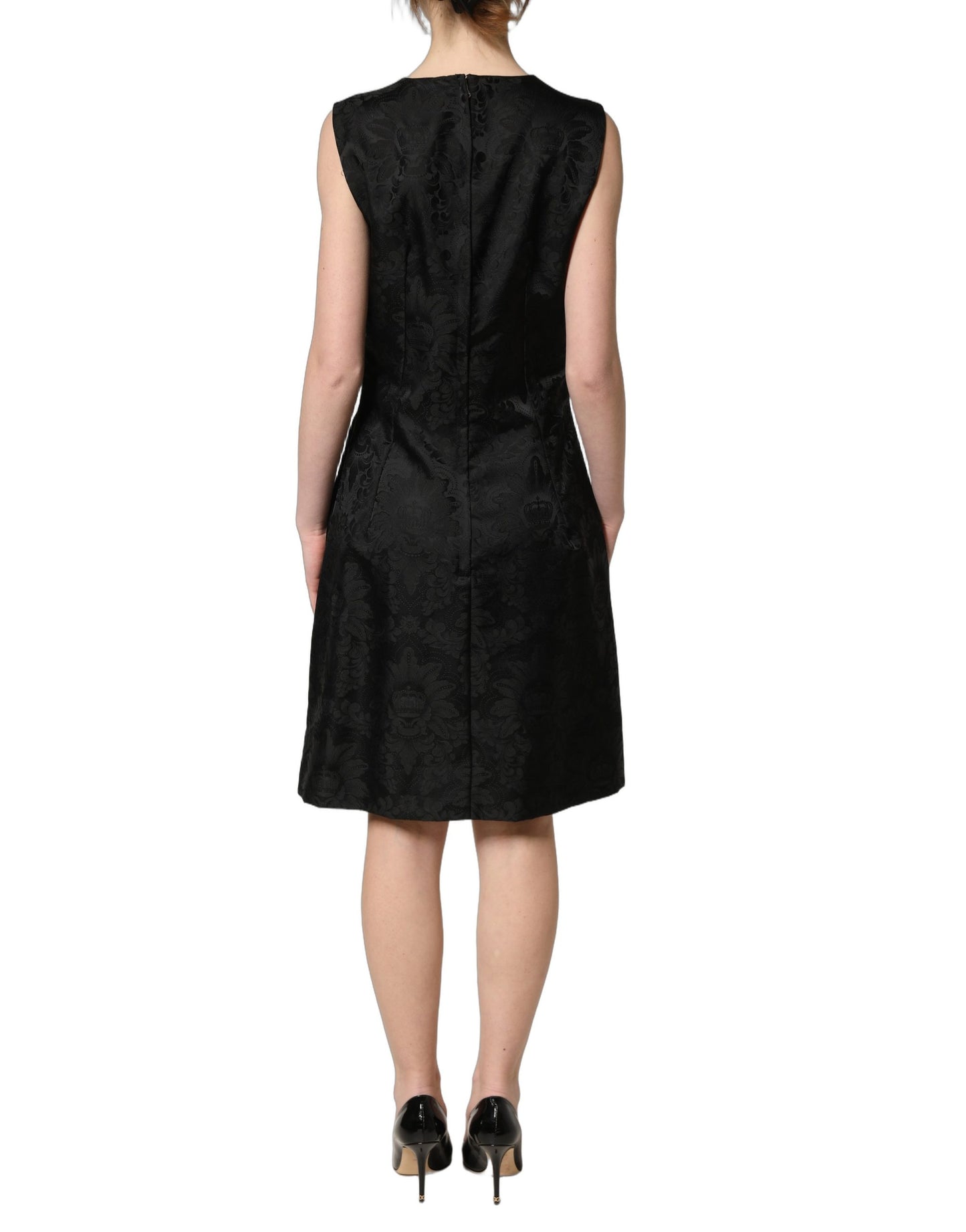 Robe trapèze sans manches Dolce & Gabbana en jacquard floral noir