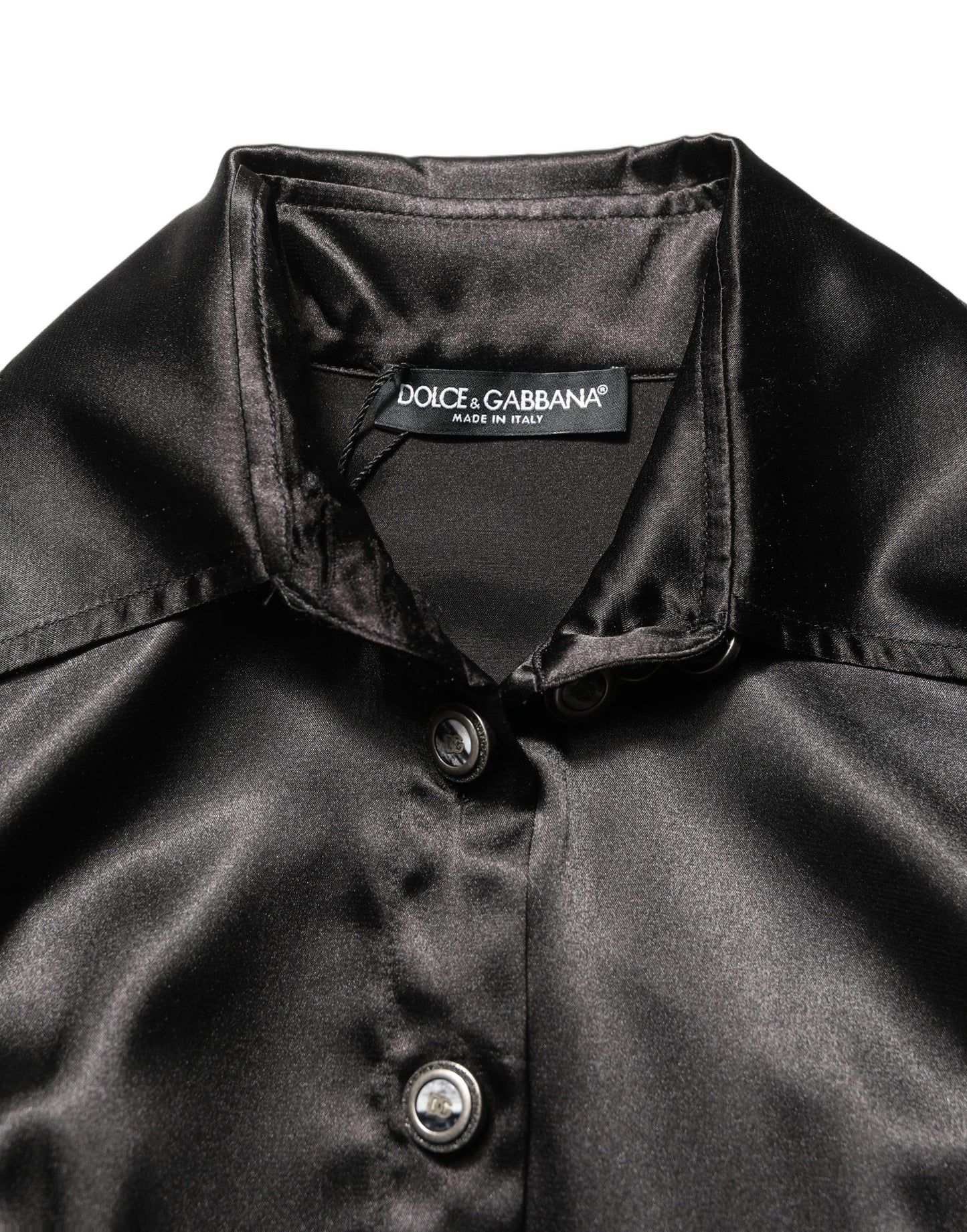 Vestido Plisado Dolce & Gabbana de Satén Negro con Mangas Largas Abullonadas