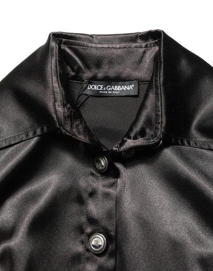 Vestido Plisado Dolce & Gabbana de Satén Negro con Mangas Largas Abullonadas