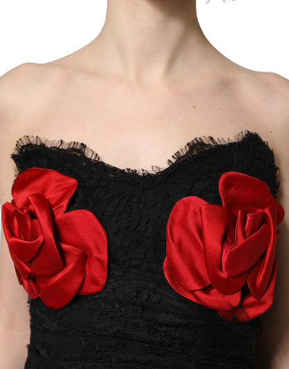 Robe midi bustier Dolce & Gabbana noire avec sequins roses rouges