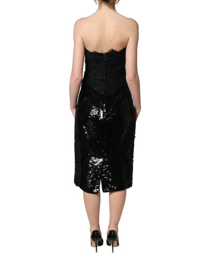 Robe midi bustier Dolce & Gabbana noire avec sequins roses rouges
