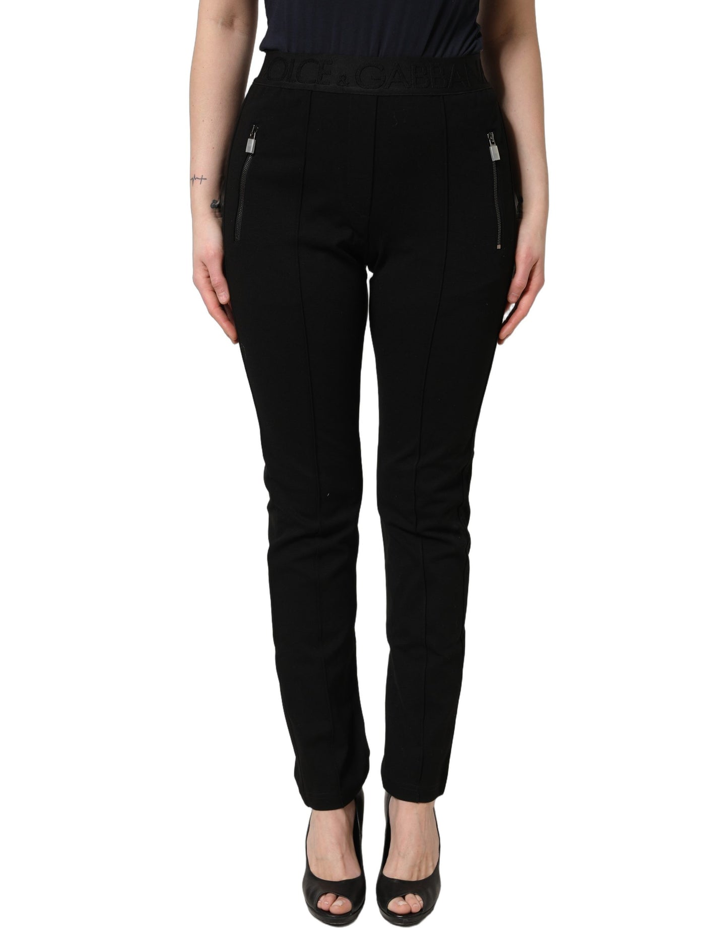 Pantalon slim taille mi-haute Dolce & Gabbana en viscose noire