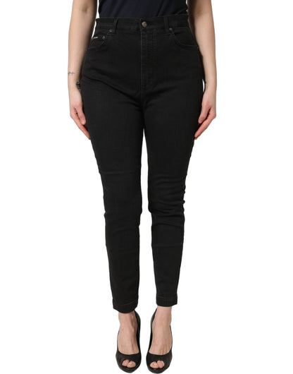 Jeans de mezclilla Dolce & Gabbana negros, de algodón, ajustados y de tiro alto