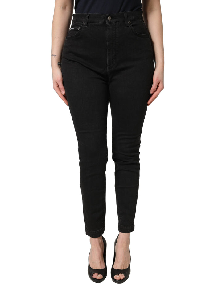 Jeans de mezclilla Dolce & Gabbana negros, de algodón, ajustados y de tiro alto