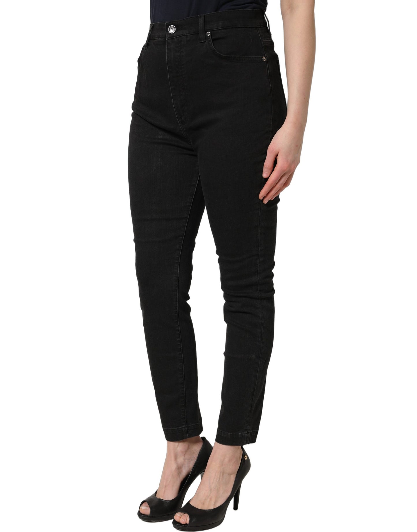 Jeans de mezclilla Dolce & Gabbana negros, de algodón, ajustados y de tiro alto
