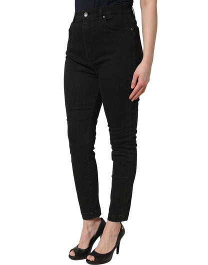 Jeans de mezclilla Dolce & Gabbana negros, de algodón, ajustados y de tiro alto