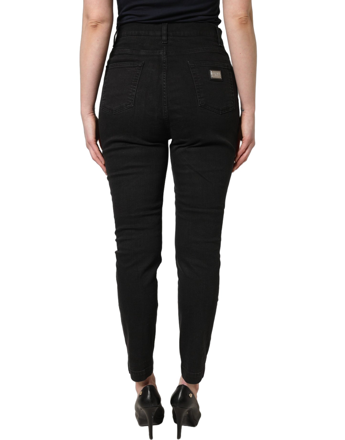 Jeans de mezclilla Dolce & Gabbana negros, de algodón, ajustados y de tiro alto