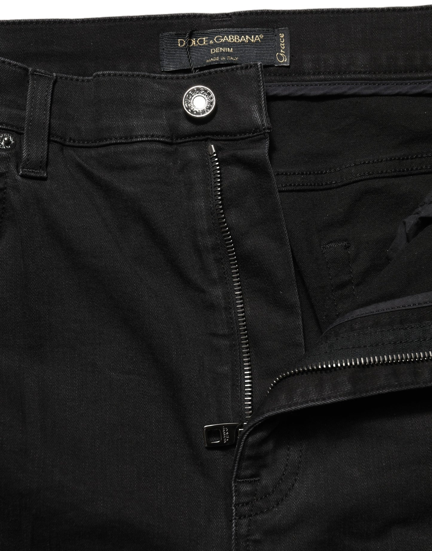 Jeans de mezclilla Dolce & Gabbana negros, de algodón, ajustados y de tiro alto
