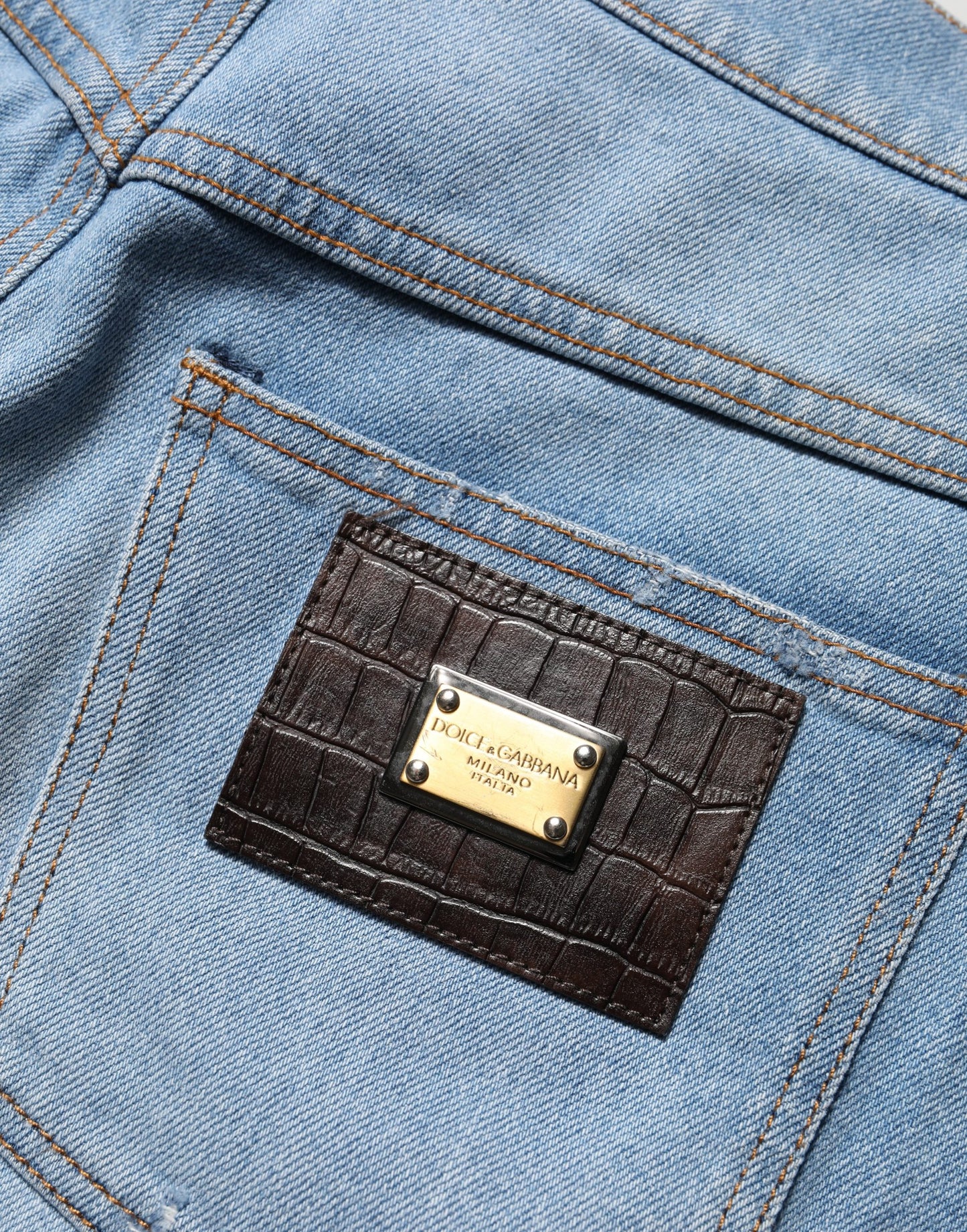 Jean en denim de coton plissé et vieilli bleu Dolce & Gabbana