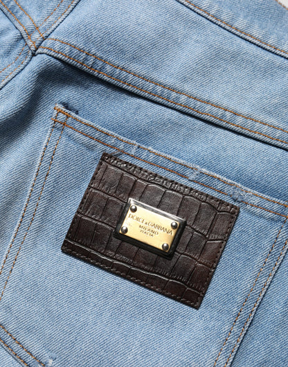 Jean en denim de coton plissé et vieilli bleu Dolce & Gabbana