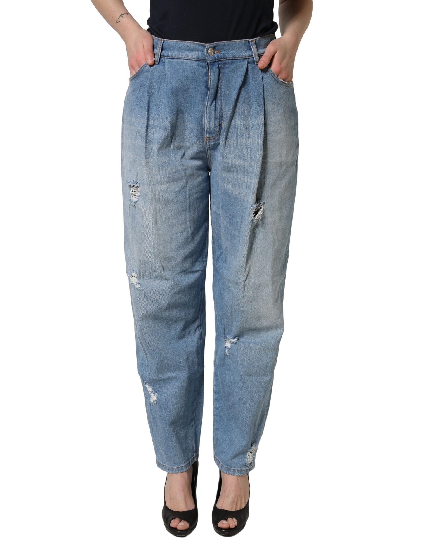 Jean en denim de coton plissé et vieilli bleu Dolce & Gabbana