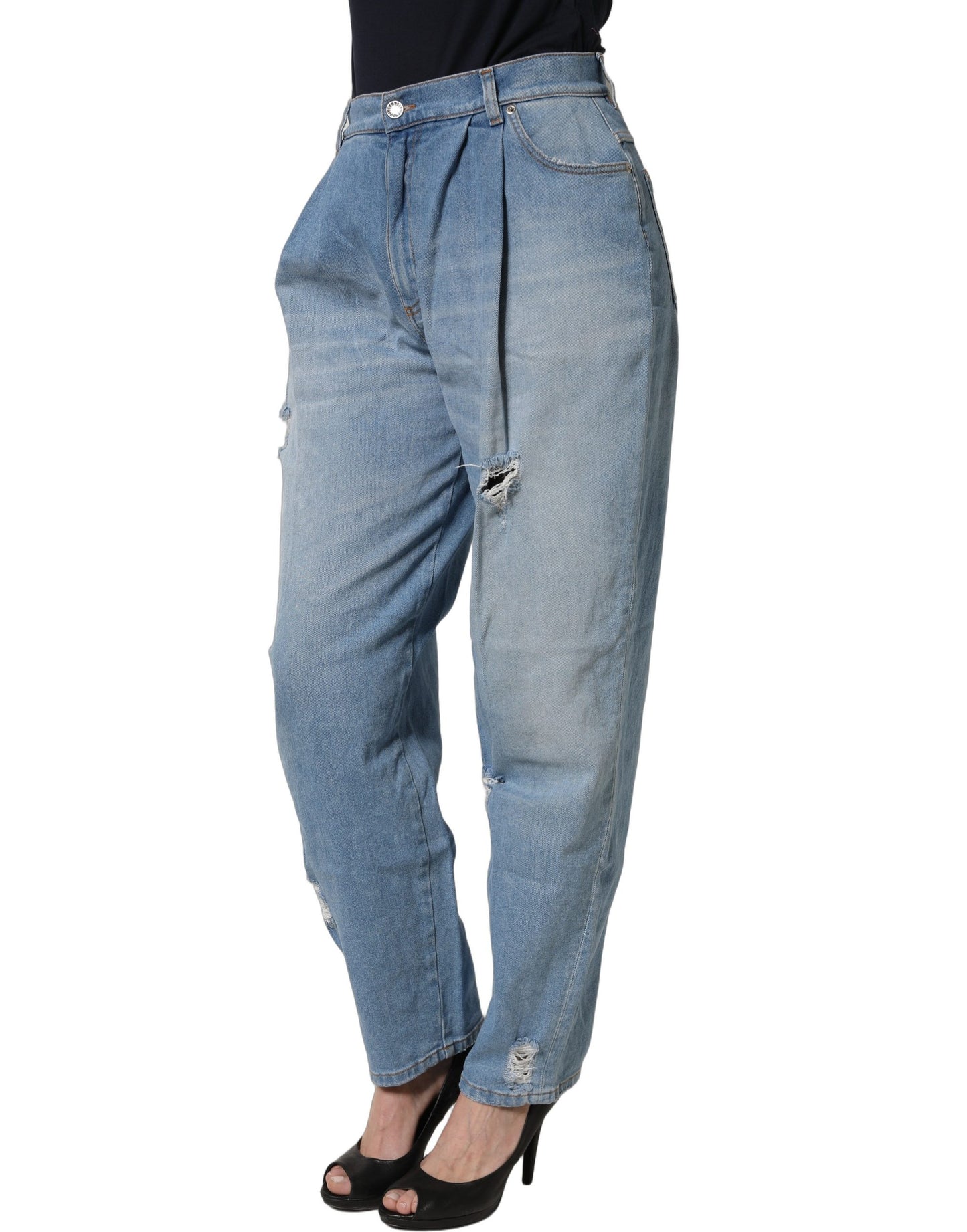 Jean en denim de coton plissé et vieilli bleu Dolce & Gabbana