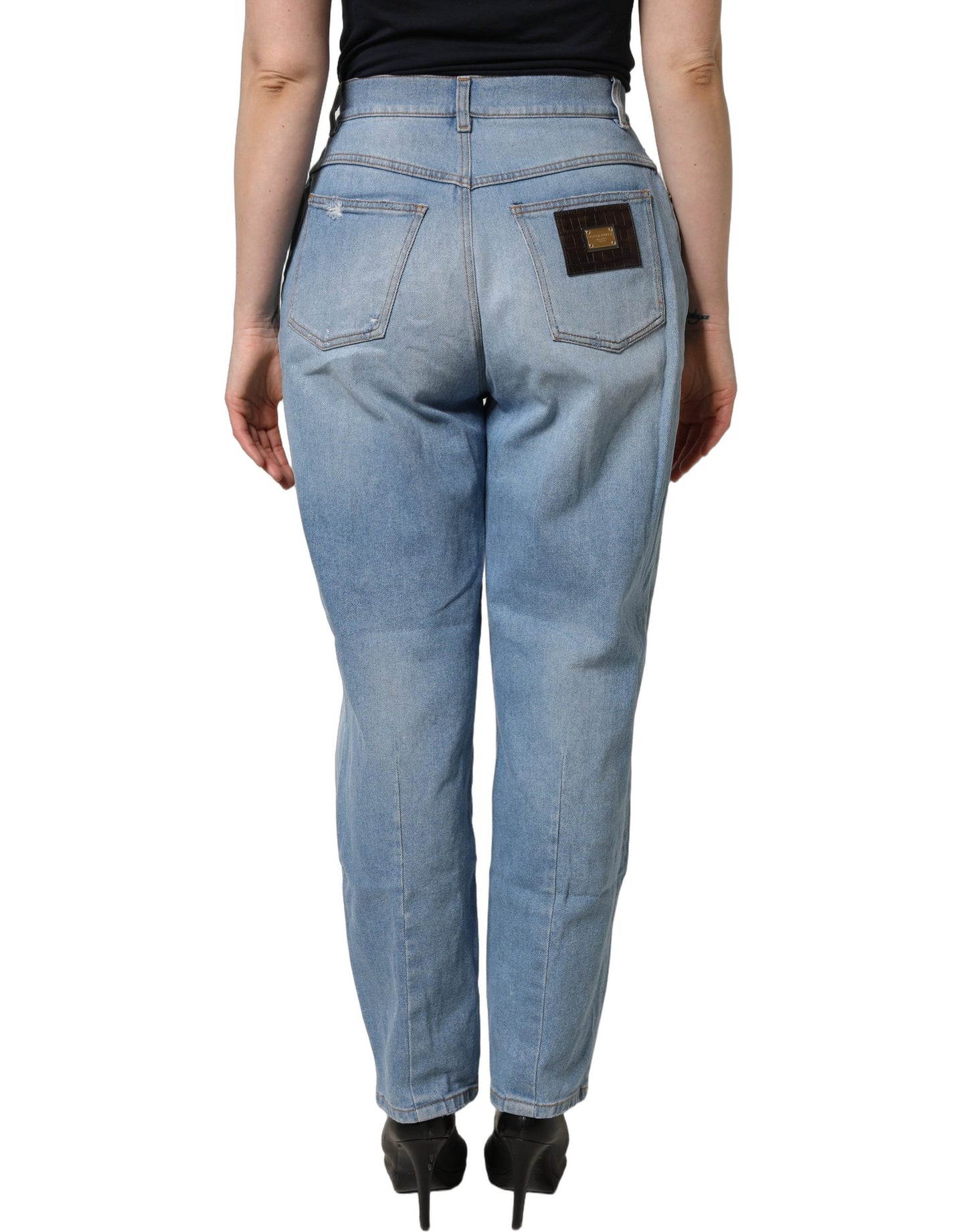 Jean en denim de coton plissé et vieilli bleu Dolce & Gabbana