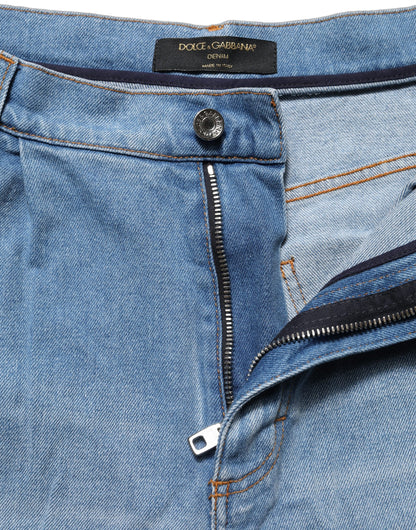Jean en denim de coton plissé et vieilli bleu Dolce & Gabbana