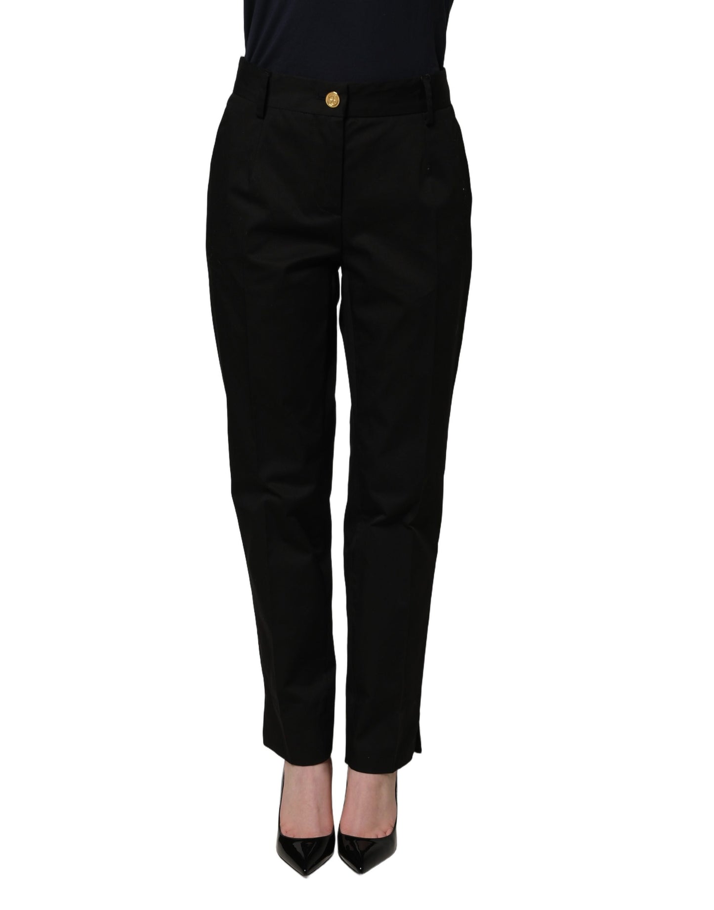 Dolce & Gabbana Pantalones de Vestir de Algodón Negros de Pierna Cónica