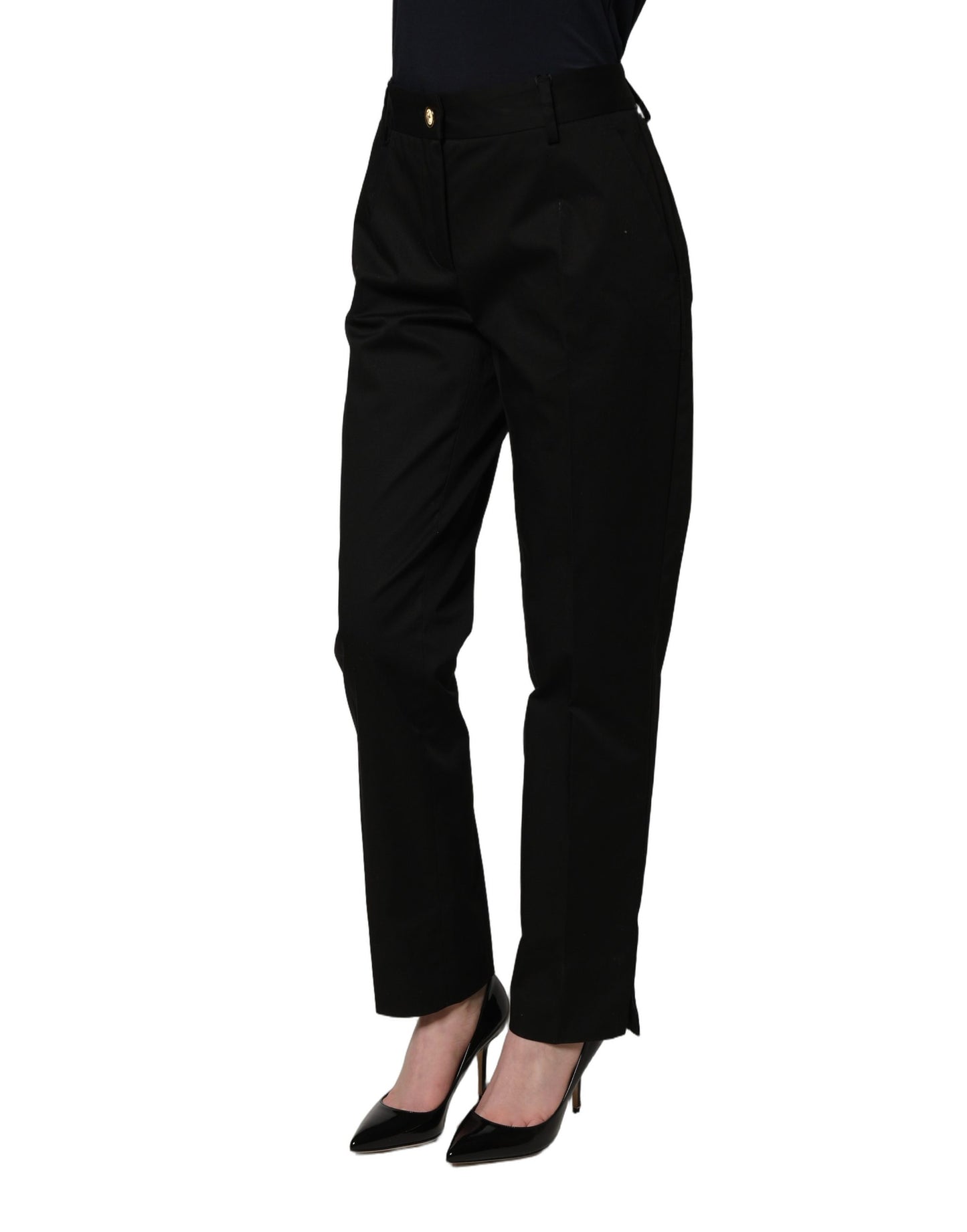 Dolce & Gabbana Pantalones de Vestir de Algodón Negros de Pierna Cónica