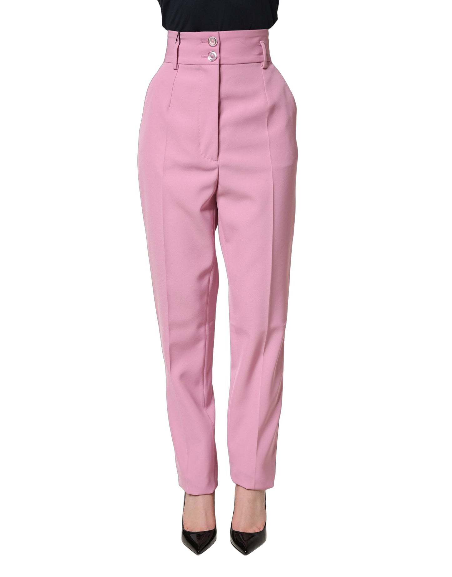 Pantalones de Poliéster de Talle Alto Rosa Dolce & Gabbana