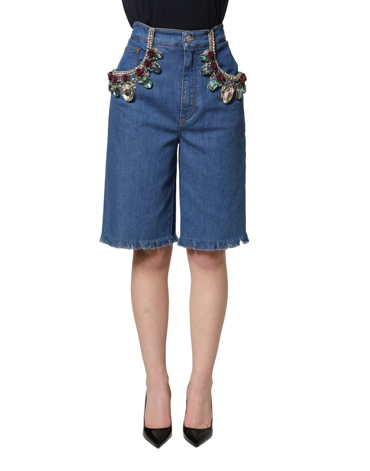 Pantalones cortos vaqueros bermudas Dolce & Gabbana de algodón azul adornados