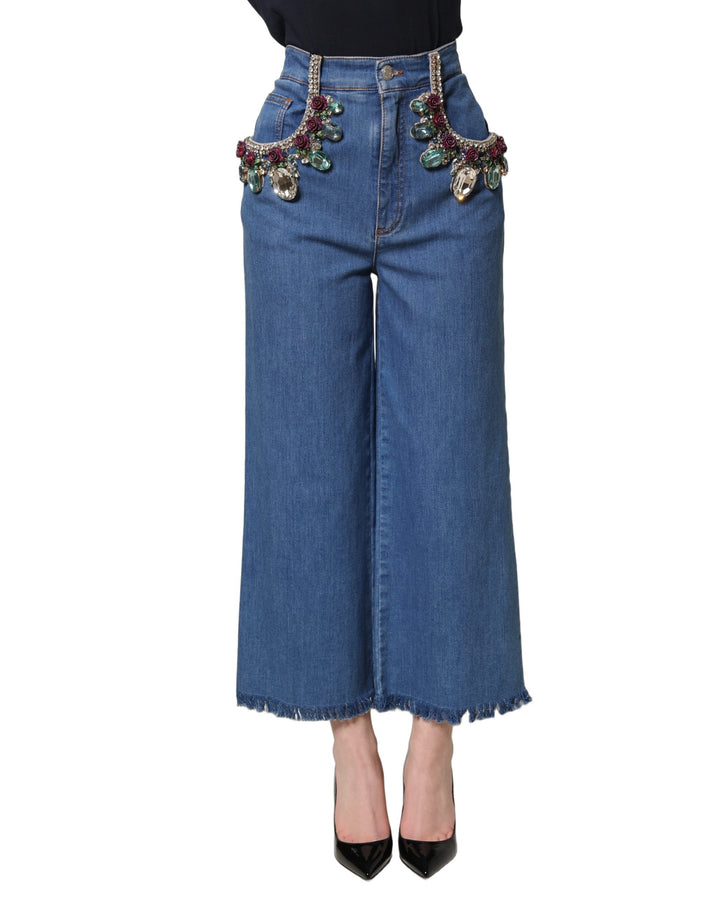 Vaqueros anchos cropped azules embellecidos de Dolce & Gabbana