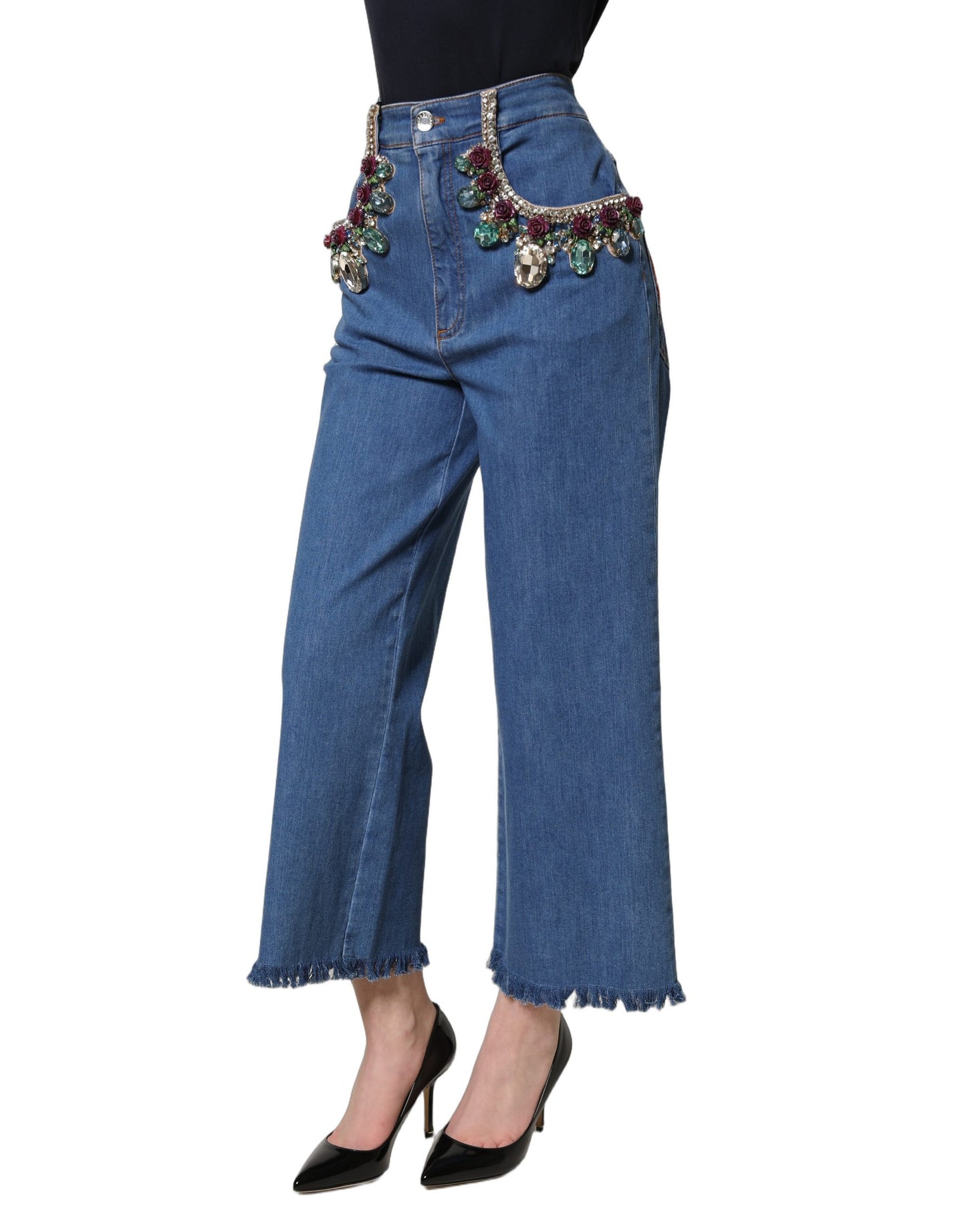 Jean ample court en denim bleu orné Dolce & Gabbana