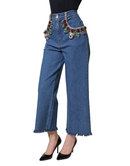 Jean ample court en denim bleu orné Dolce & Gabbana