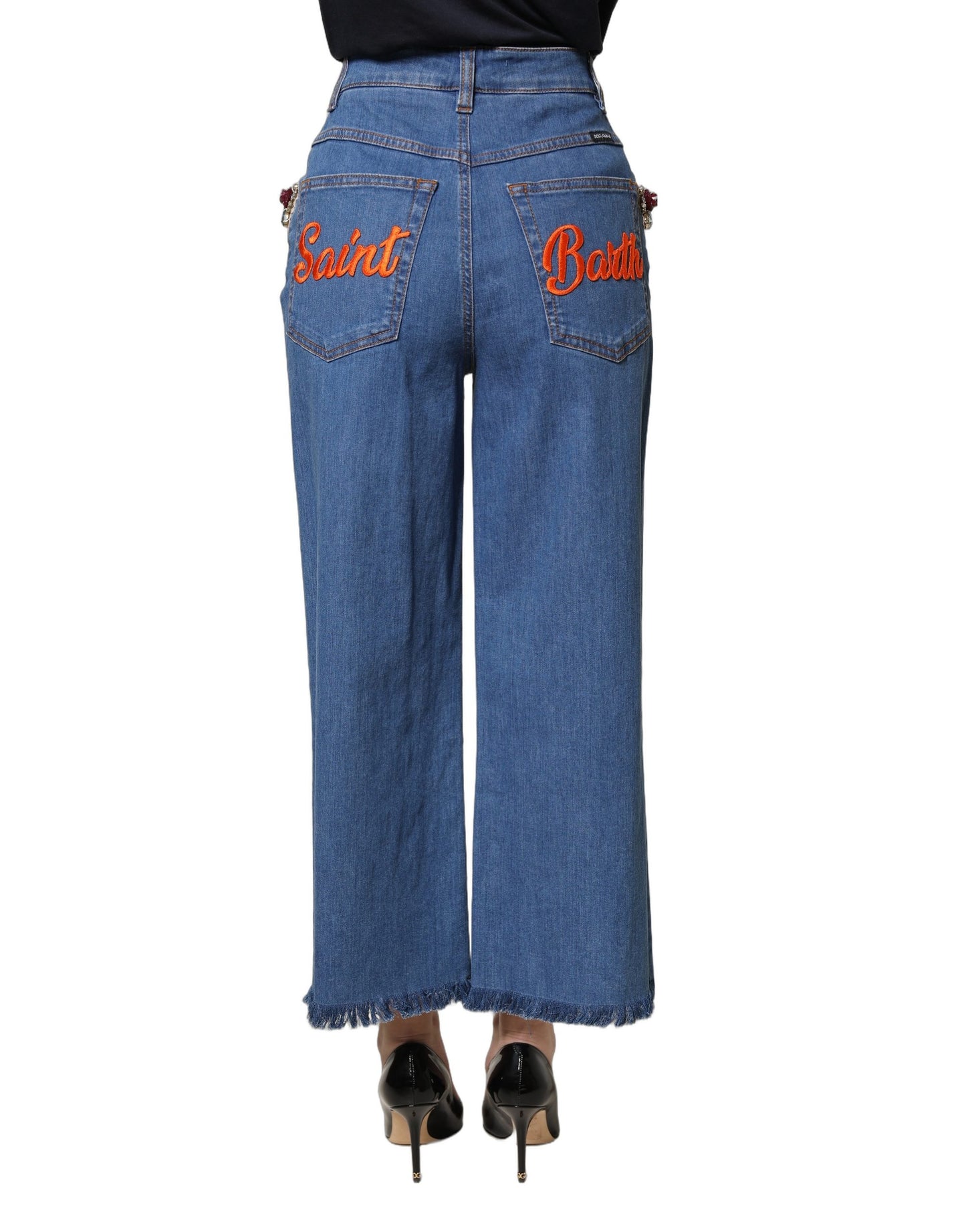 Jean ample court en denim bleu orné Dolce & Gabbana