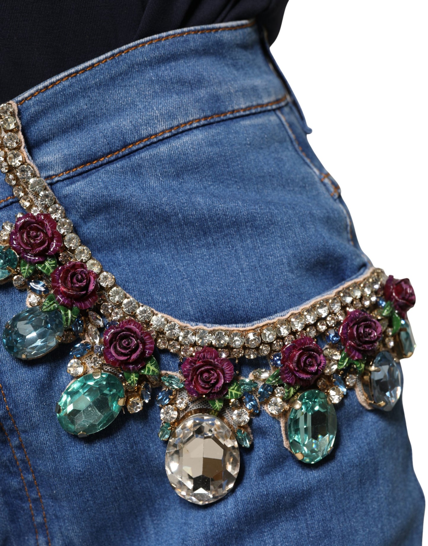 Jean ample court en denim bleu orné Dolce & Gabbana