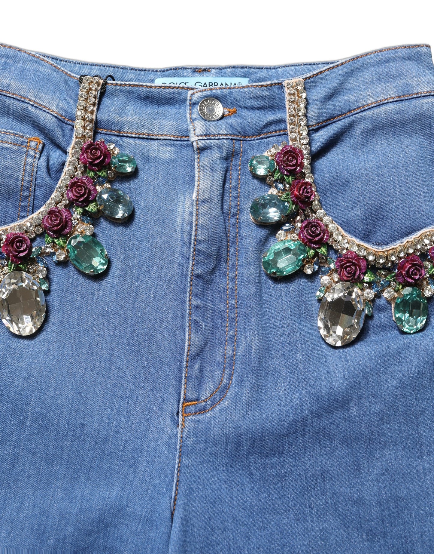 Jean ample court en denim bleu orné Dolce & Gabbana