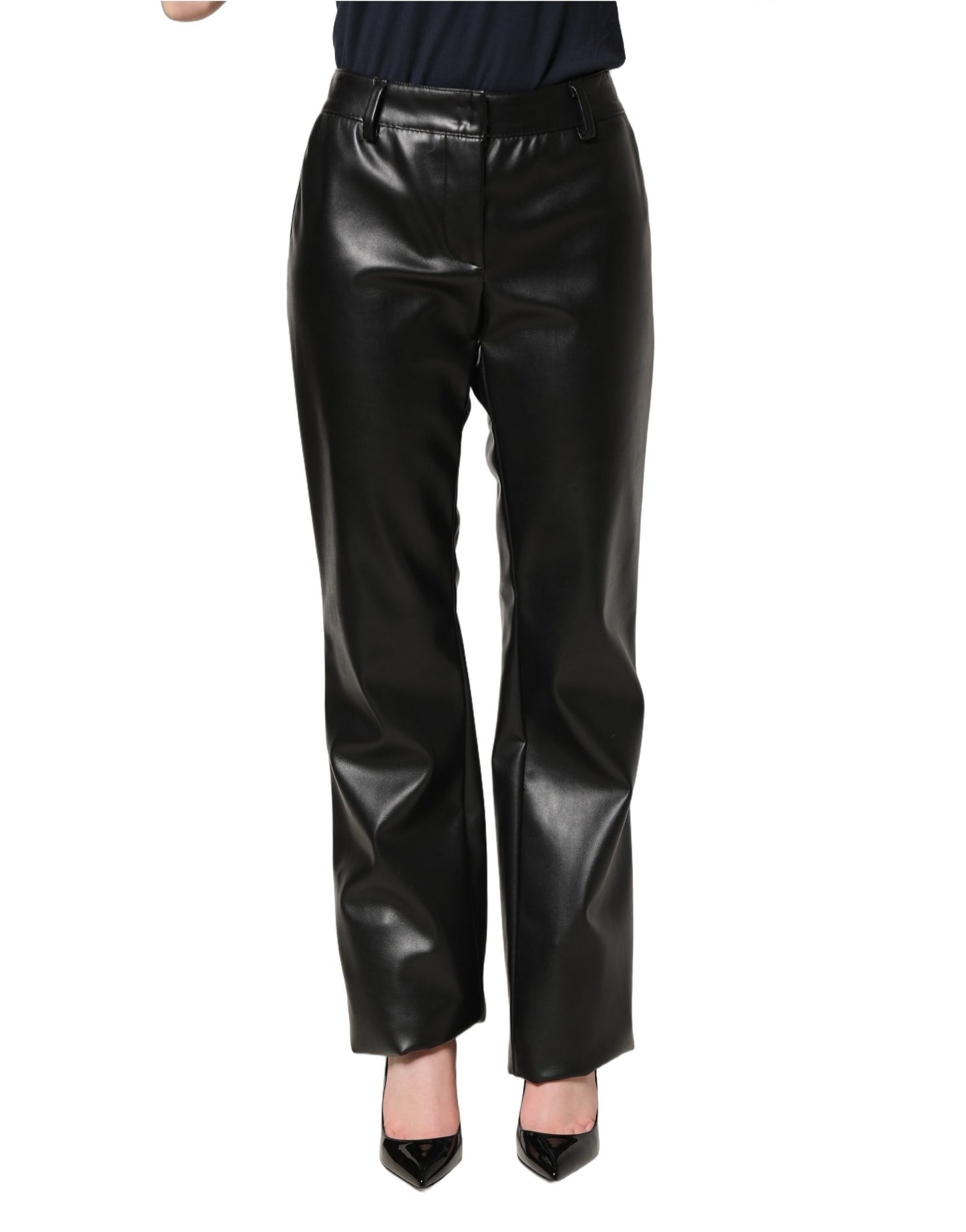 Pantalon taille haute en similicuir noir Dolce & Gabbana