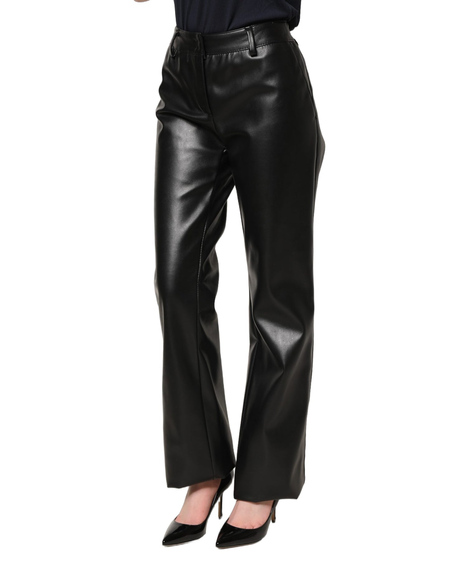 Pantalon taille haute en similicuir noir Dolce & Gabbana