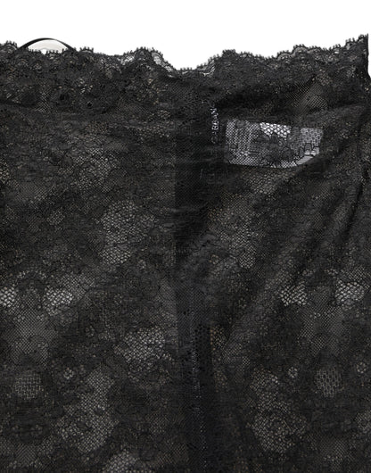 Falda de encaje floral negra de Dolce & Gabbana de talle alto hasta la rodilla