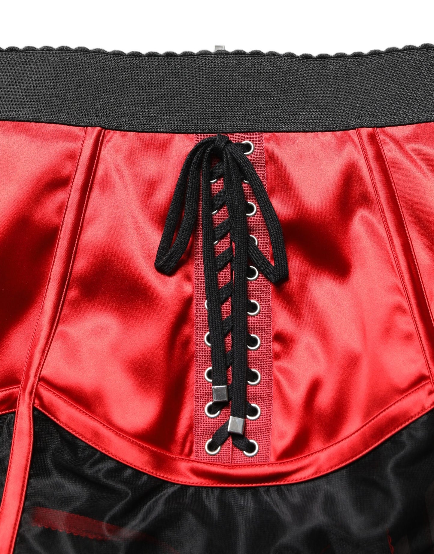 Minifalda roja de satén estilo corsé de talle alto de Dolce & Gabbana