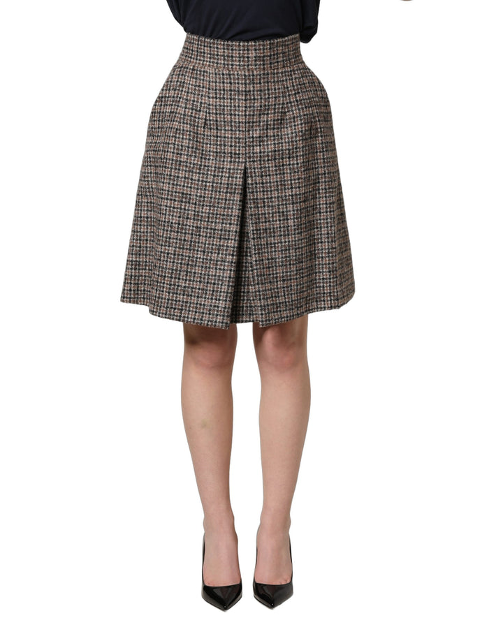 Minifalda Dolce & Gabbana de tweed marrón con pliegues y cintura alta
