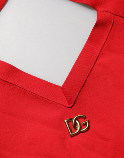 Top corto sin mangas halter rojo de viscosa Dolce & Gabbana
